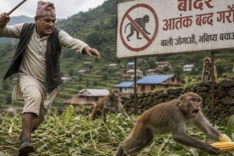  बाँदर आतङ्कका कारण खाद्यबालीको विकल्प रोज्दै किसान