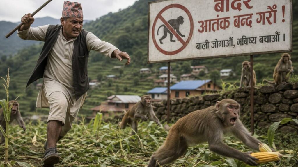  बाँदर आतङ्कका कारण खाद्यबालीको विकल्प रोज्दै किसान